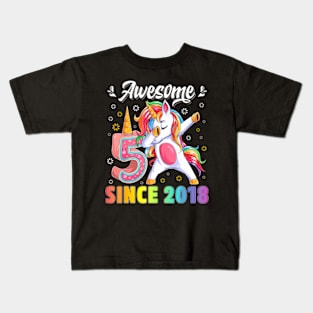 Awesome Dabbing Unicorn Birthday 5 Year Old Girl 5Th Kids T-Shirt